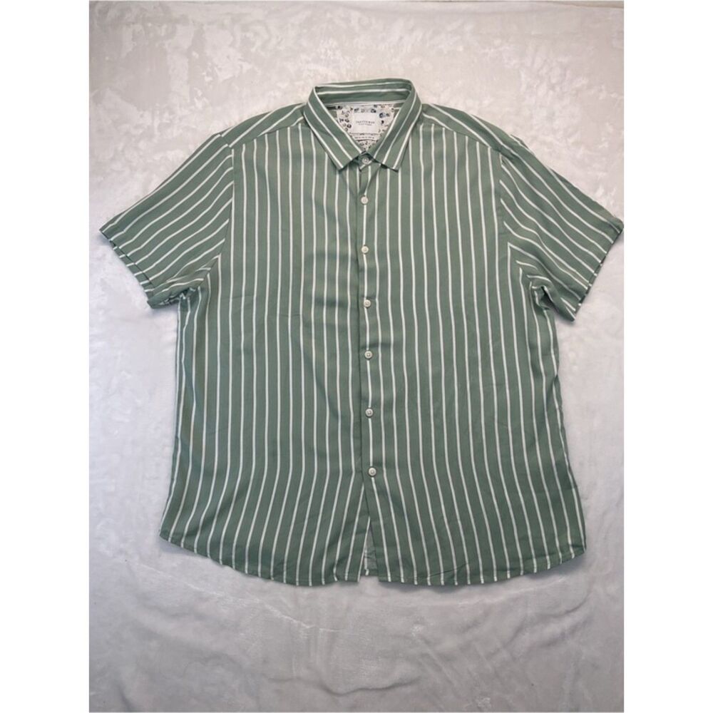 Cactus Man Ricky Singh Shirt Mens XL Sage Green Striped Short Sleeve Button